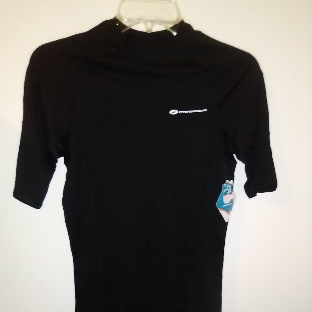 O'rageous Mens Black SS Swim Top SZ S.